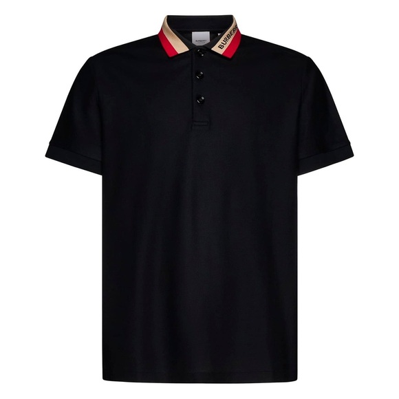 EUC Men’s Size Medium Burberry Contrasting Collar Cotton Polo Shirt In Black - Picture 1 of 16